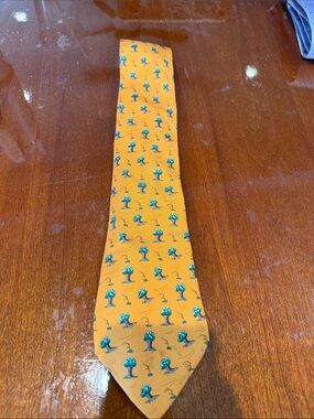 Vintage Hermes Orange Silk Tie with green Tree Motif